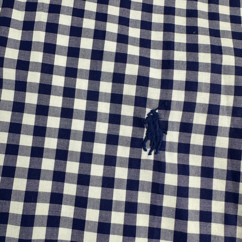 Ralph Lauren Mens Navy Gingham Check Short Sleeve Cotton Button Down Shirt Large - Picture 4 of 8